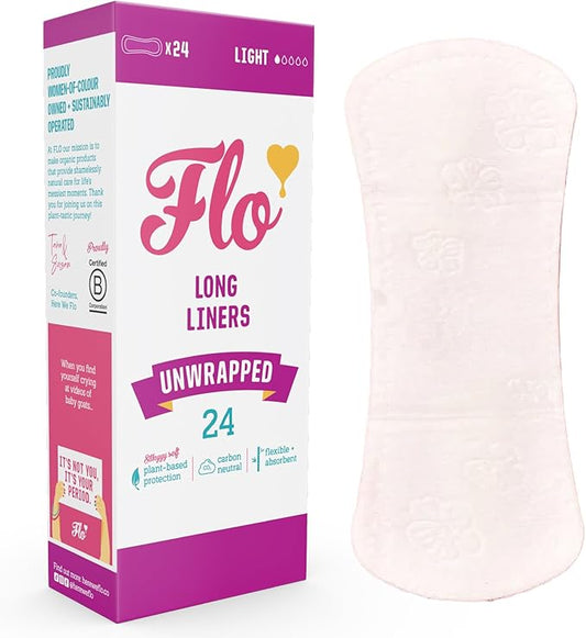 Flo Bamboo Long Daily Panty Liners Unwrapped + Ultra Thin (24 liners)