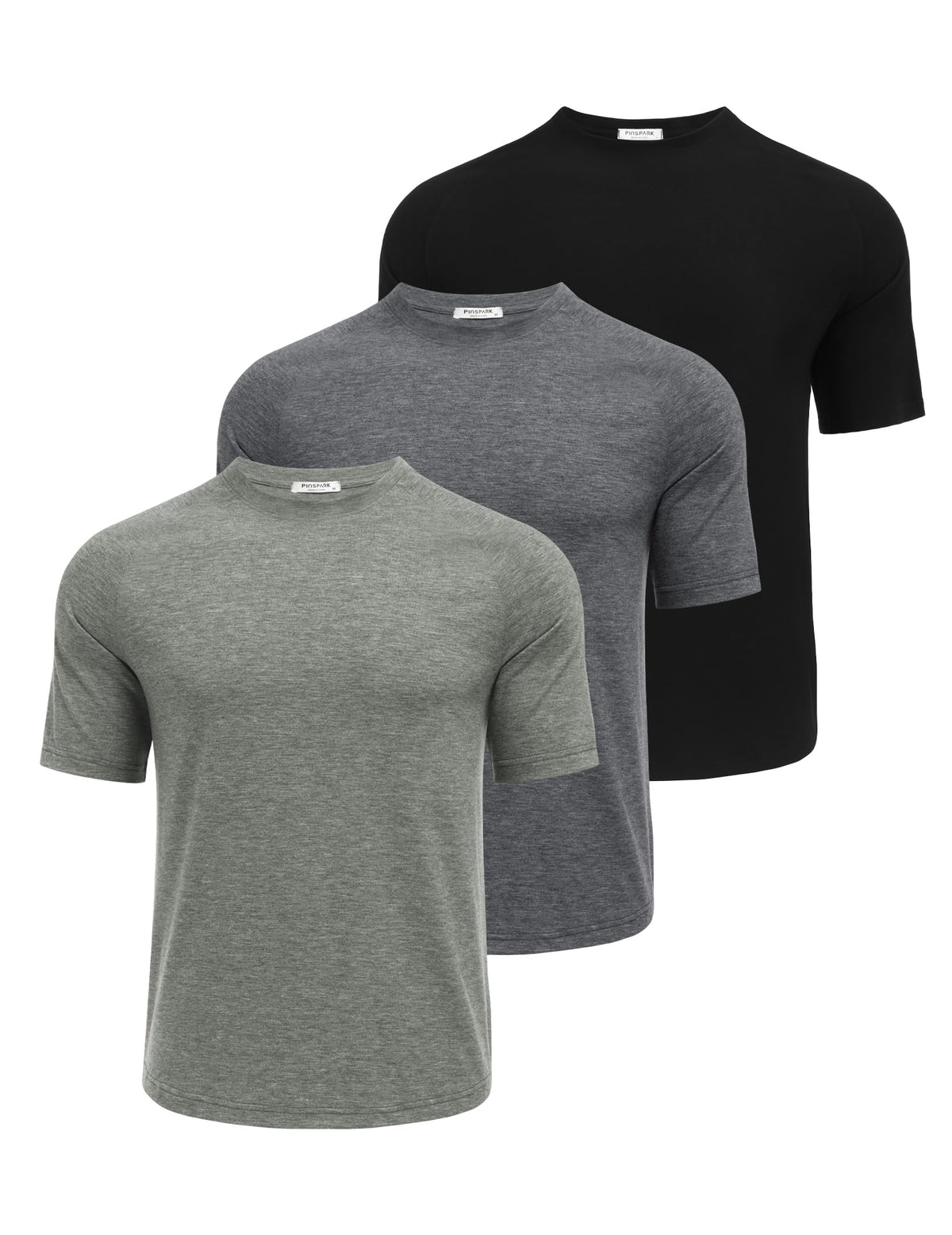 PINSPARK Men's 3 Pack Workout Shirts - Quick Dry Gym Athletic Shirts Moisture Wicking Short Sleeve T Shirts