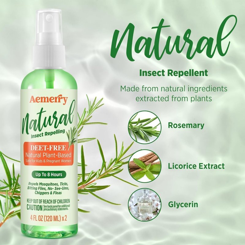 Natural Mosquito & Bug Repellent Spray: DEET-Free, Plant-Based Formula with Organic Essential Oils, Family-Friendly, Gentle on Skin, Outdoor Gear, Travel Size 4 oz (2-Pack)