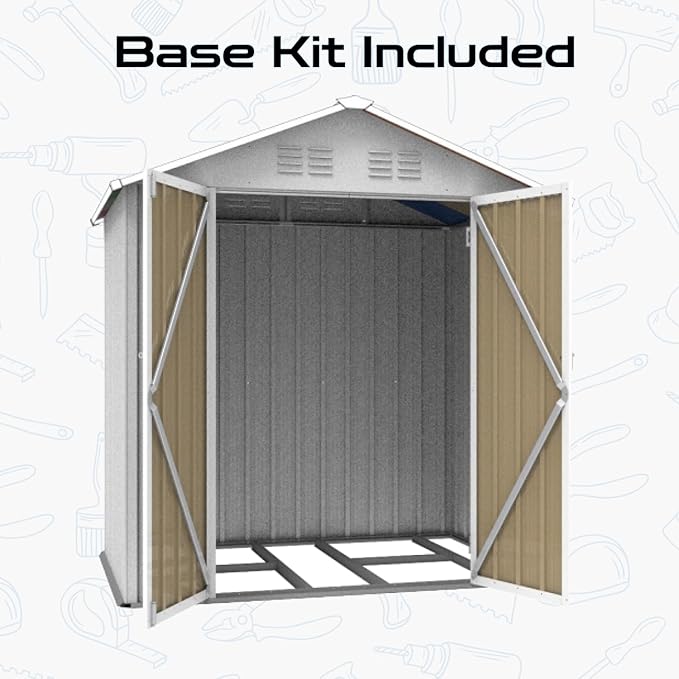 6 x 4 FT Outdoor Storage Metal Shed, Bike Garden Tool Shed with Slooping Roof, Lockable Doors and Aluminum Frames, Shed Easy to Assemble for Garden, Patio, Lawn, White+Yellow