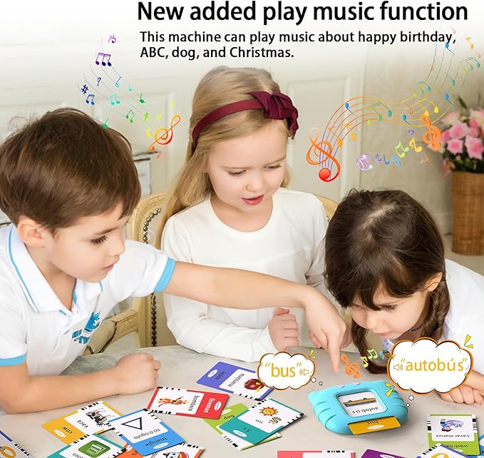 Kidzdo Bilingual Spanish and English Talking Flash Cards with 520 Words Learning Toys, Early Educational Toys for Toddler, Birthday Gift for 2 3 4 5 6 Year Old, Blue