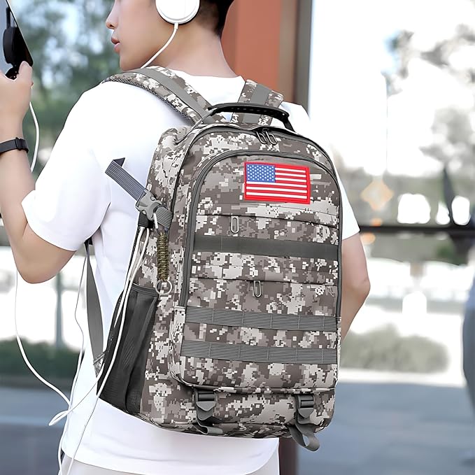 School Backpack for Boys - Camo Boys Backpack for Kids Teens Elementary Middle School - 18″ Camouflage Bookbag with Usb Charging Port & Key-chain