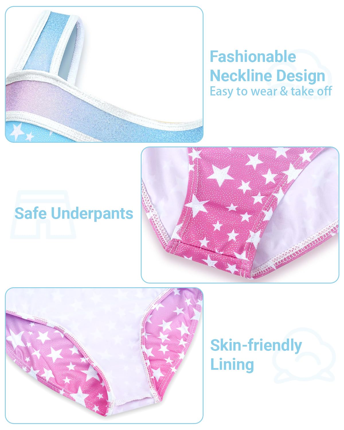 JiAmy Girls Gymnastics Leotards, Glitter Ballet Dance Unitards Biketards Activewear with Short & Hairband for Kids 3-4 Years