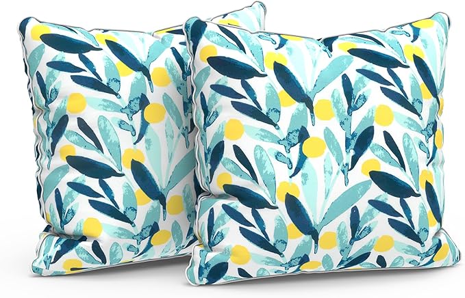LVTXIII Outdoor Throw Pillows 18x18 Patio Waterproof Square Pillows with Piping Fade Resistant Accent Pillow for Spring Summer Garden Decoration, Set of 2, Leaves Multi