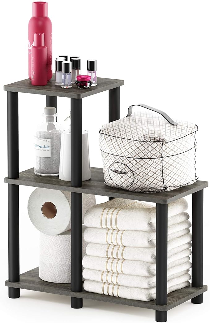 FURINNO Turn-N-Tube Accent Decorative Shelf, French Oak Grey/Black