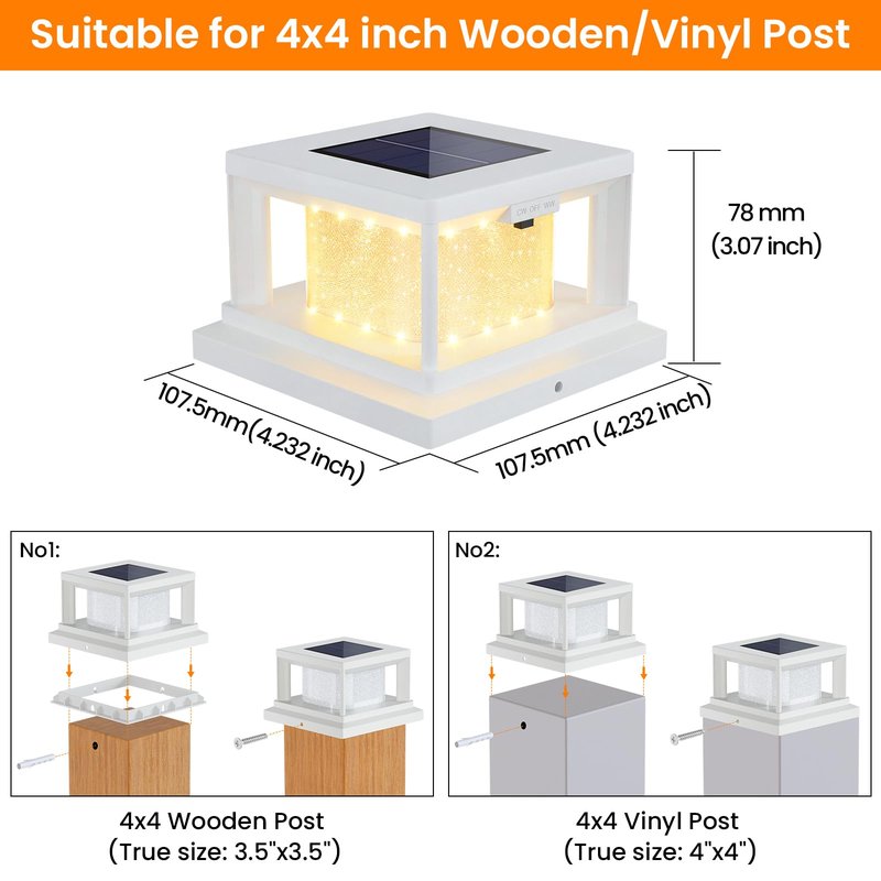 Mlambert 8 Pack Solar Post Lights Outdoor, 2 Modes LED Fence Cap Light for 4x4 Post, Waterproof Deck Light Patio Garden Decor, Warm/Cool White, White