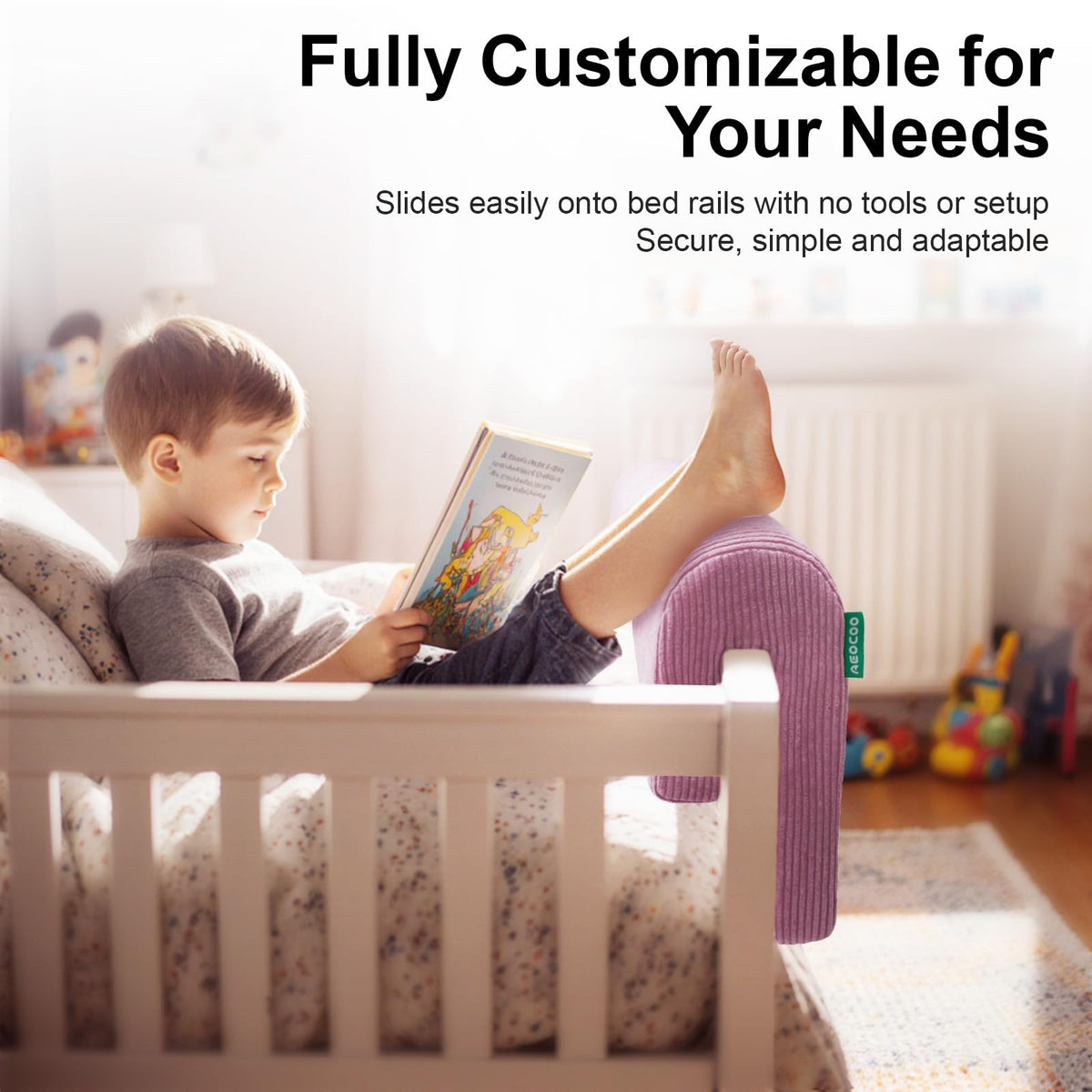 AEOCOO Bed Bumpers for Toddlers, Size 2.3 Ft, Toddler Bed Rail Bumper Protector for Loft Beds & Bunk Beds, Bed Rail Height Extender Bed Guardrail, Anti-Bump | Fall Prevention, Purple