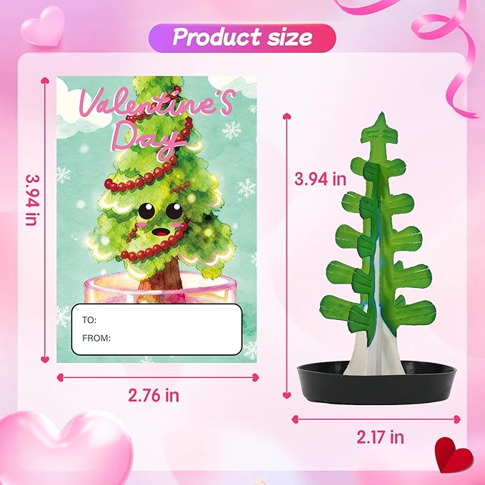 24 Pack Valentine’s Day Growing Crystal Trees Kit With Greeting Cards for Kids STEM Science Experiment Craft Party Favors School Classroom Gifts Exchange Goodie bags for Boys and Girls