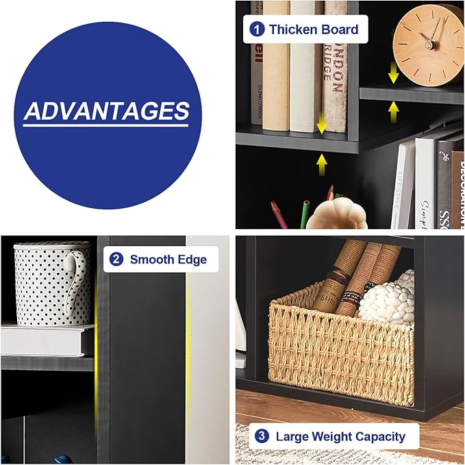 VECELO Modern Bookshelf, 5 Cube Shelf, Fits Tallest Hardcovers, Horizontal Available, Storage Organzier for Home Office, Black