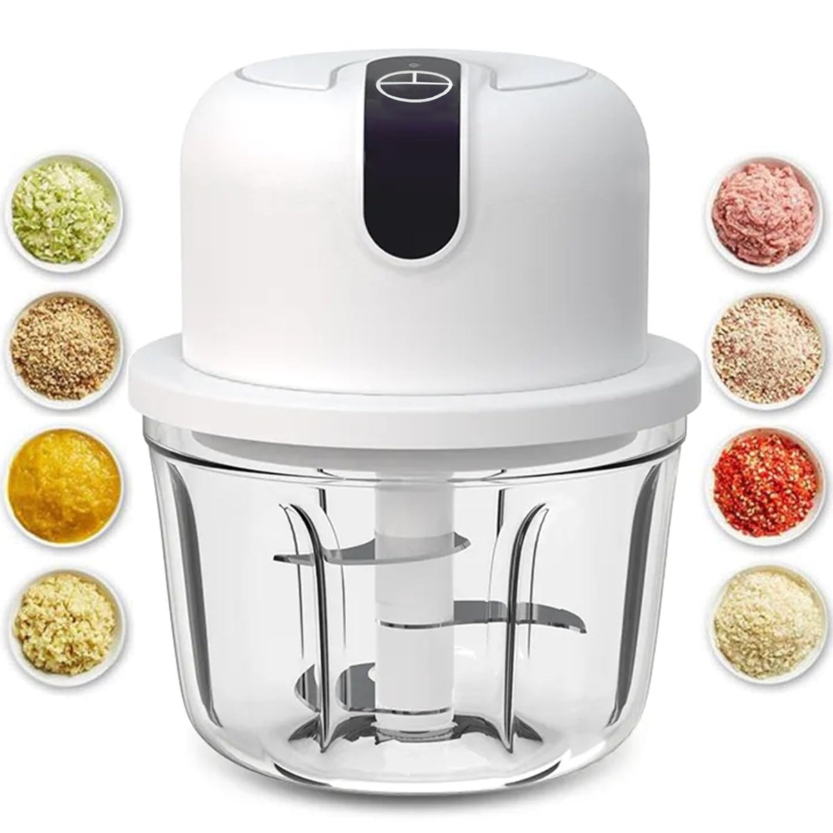 White 3 CUP Electric mini garlic crusher, USB rechargeable portable electric food crusher, wireless small kitchen processor for crushing garlic, ginger, chili, minced meat, onions, etc.