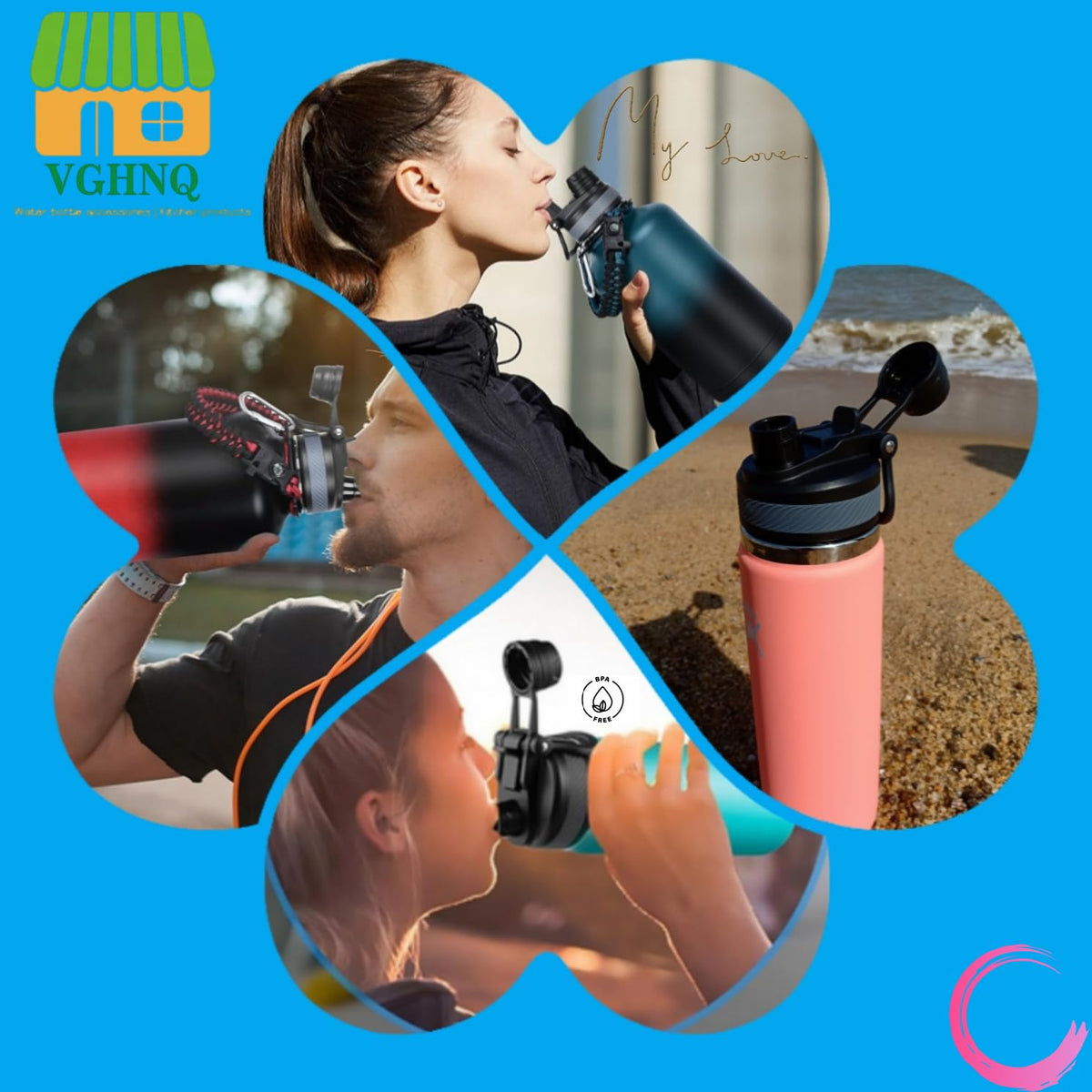 Hydro Flask Wide Mouth Lids - Chug Lid Replacement Sport Cap for 16, 20, 24, 32, 40 OZ (Black+White)