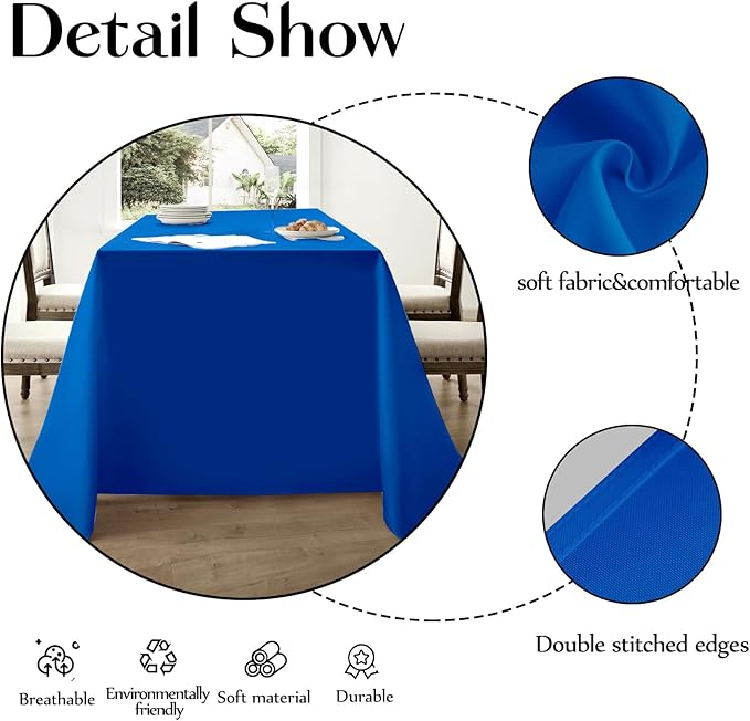 Rectangle Tablecloths 90x132 Inch 10 Pack Royal Blue Tablecloth for 6ft Washable Decorative Linen Polyester Table Cloths for 8ft Dining Table Banquets Buffet Parties and Wedding