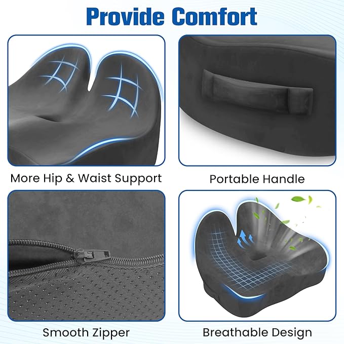 Seat Cushion, Chair Cushions for Office Chairs/Desk Seats/Wheelchair - Hip&Sciatica&Tailbone Pain Relief Memory Foam Office Chair Cushion for Long Sitting Office Workers (Grey, X-Large)