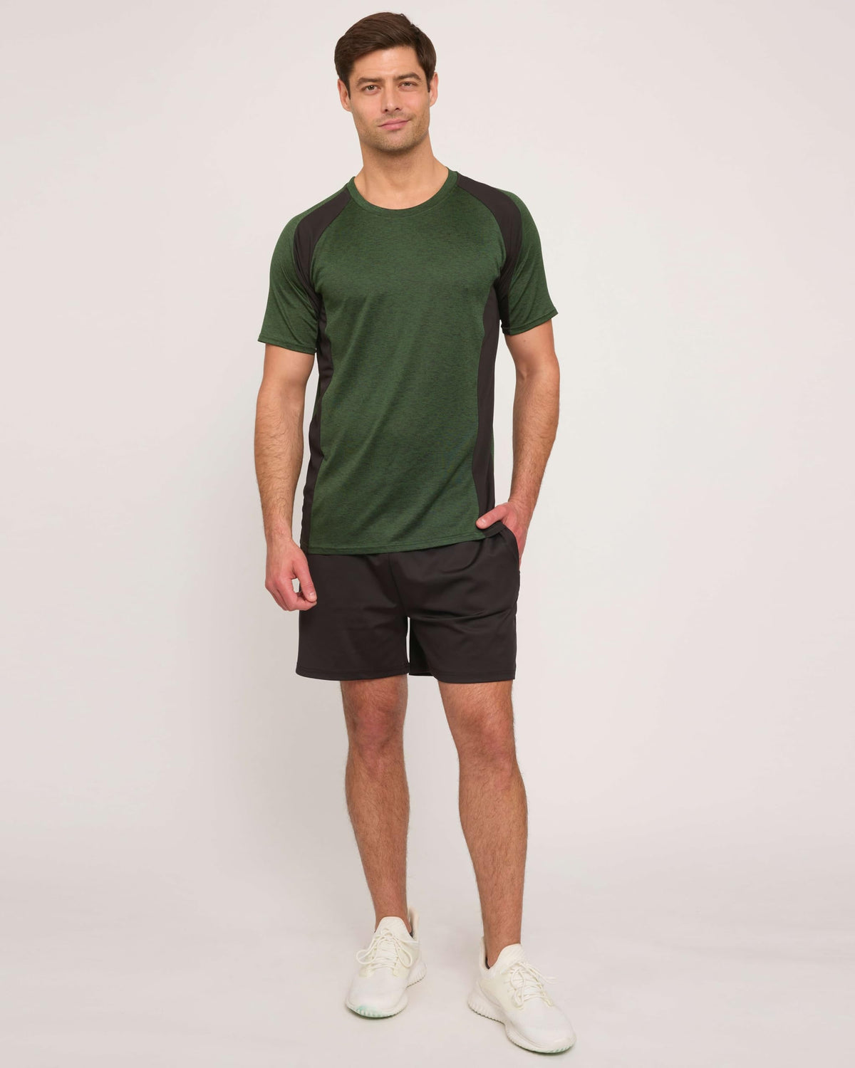 Real Essentials 5 Pack: Men's Dry-Fit Short Sleeve Crew Neck T Shirts Fitness Running Gym Workout Cool Exercise Athletic Tee, Set 13, Medium