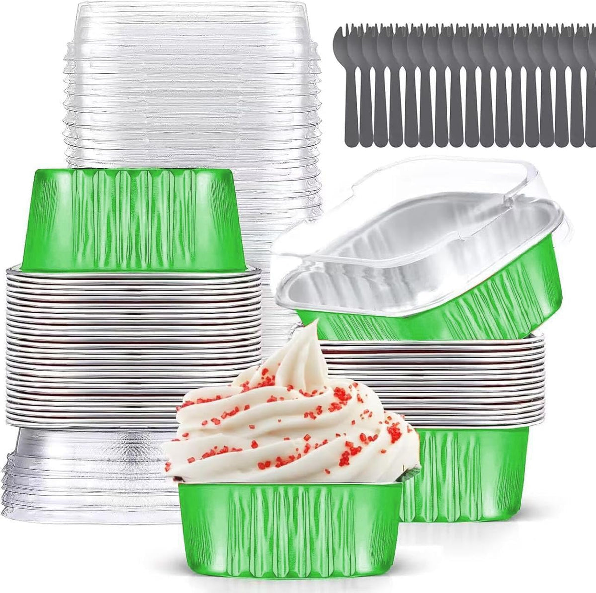 10oz Mini Cake Pans with Lids (40 Pack) Aluminum Foil Square Cupcake Liners Brownie Baking Cups,Disposable 4”x4” Large Cupcake Pan,Jumbo Muffin Tin Ramekins Holders