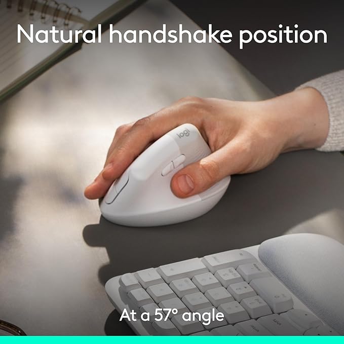 Logitech Wave Keys & Lift Vertical Mouse - Ergonomic Wireless Keyboard and Mouse Combo - with Cushioned Palm Rest, Easy-Switch, Bluetooth, for Multi-OS, Windows/Mac - Off-White