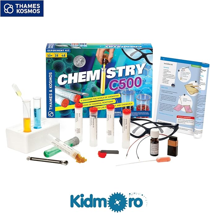 Thames & Kosmos Chemistry Chem C500 Science Kit with 28 Guided Experiments 48 Page Science Guide Parents’ Choice Silver Award Winner, 13.1" L x 2.6" W x 8.9" H