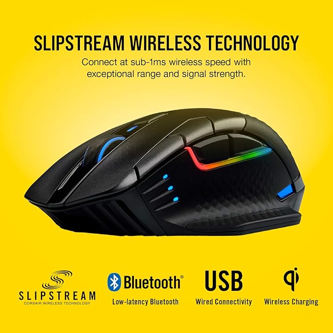 Corsair Dark CORE RGB PRO SE Wireless FPS/MOBA Gaming Mouse with Qi Charging – 18,000 DPI – 8 Programmable Buttons – Sub-1ms Wireless – iCUE Compatible – PC, Mac, PS5, PS4, Xbox – Black