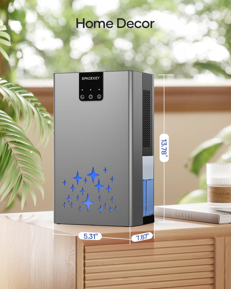 Dehumidifier, 95 OZ Water Tank Dehumidifiers for Home, 1000 sq. ft. Dehumidifier for Basement Bathroom Bedroom with Auto Shut Off, 7 Colors LED Light, Quiet Dehumidifiers with Sleep Mode, Grey