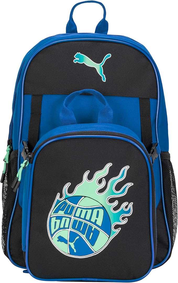 PUMA Unisex Kid's Colony Lunch Kit & Backpack Combo, Vivid Blue/Black/Aquatic, Medium