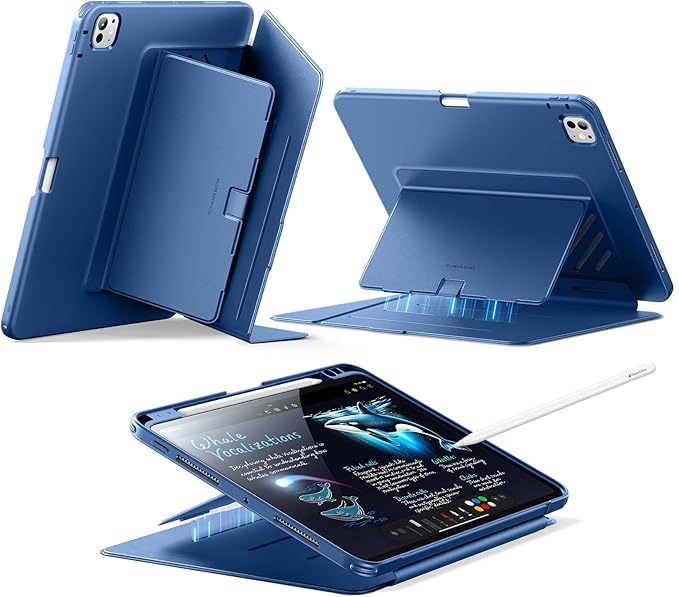 ESR for iPad Pro 11 Inch Case (M5/M4) 2025/2024, Vertical Stand Cover, Multi Stand Angles, Ultra-Stable Case with Pencil Holder, Flip Series, Blue