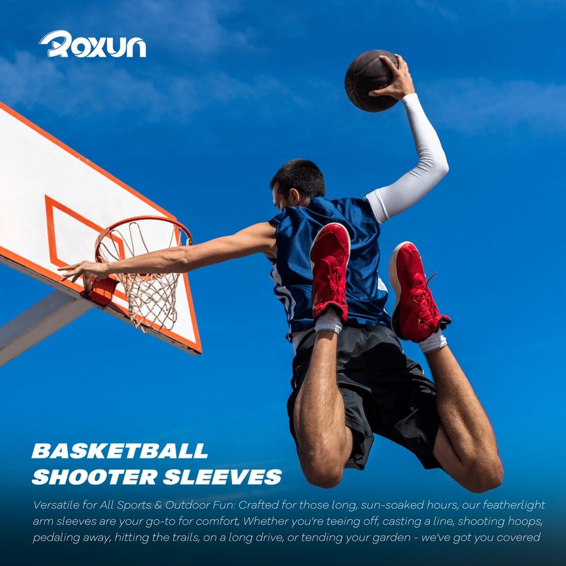 ROXUN 4 Pairs Arm Sleeves, Cooling UV Sun Protection Sports Compression for Men/Women 4 White