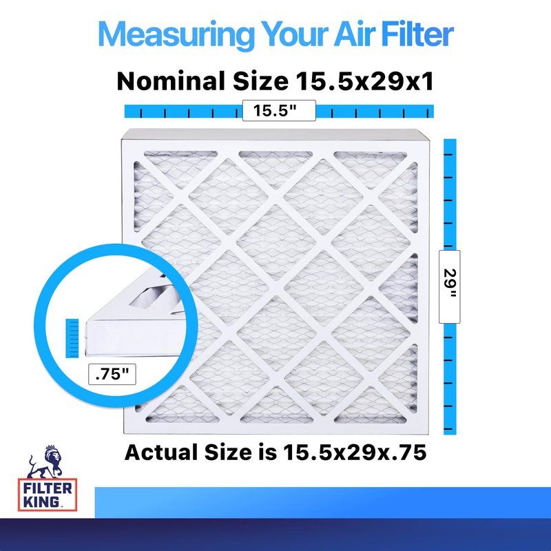 Filter King 15.5x29x1 Air Filter (MERV 8) (6-Pack) Dust & Allergy Control AC Furnace Filters, MADE IN USA, HVAC, Pleated, Electrostatic (Actual Size: 15.5 x 29 x .75)
