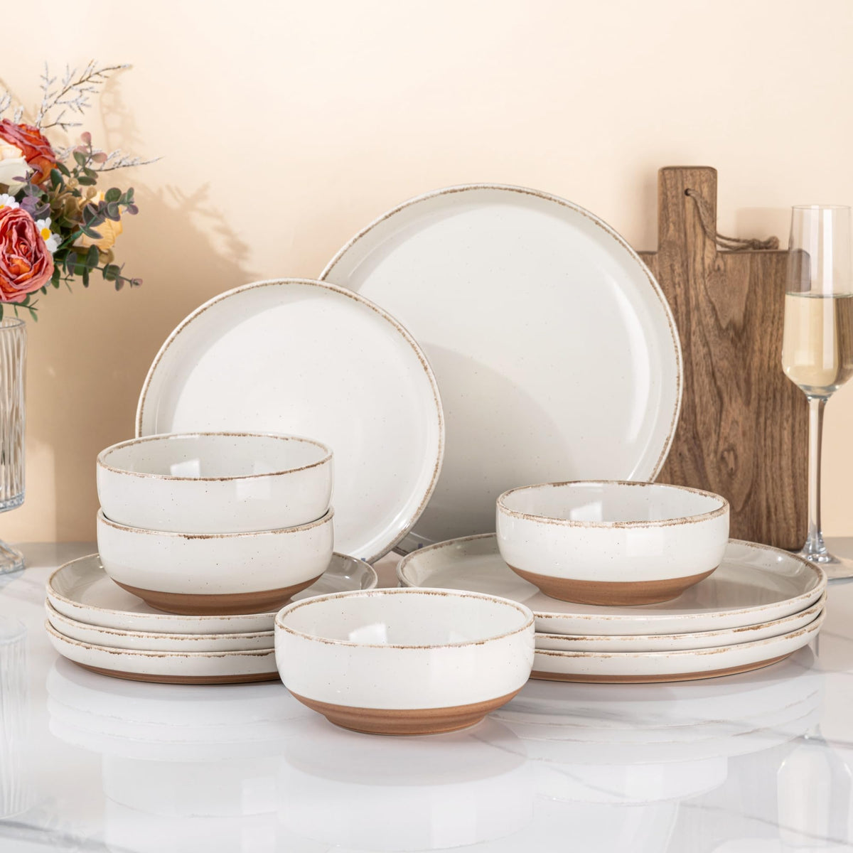 AmorArc Dinnerware Sets for 6, 24 Pieces Ceramic Plates and Bowls Set