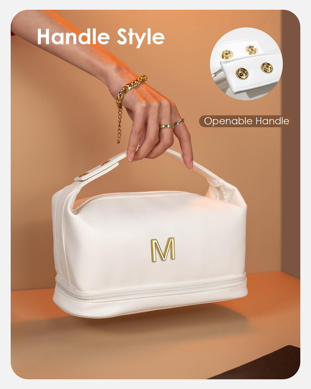 Vogewood Friend Gifts, Personalized Makeup Bags with Handle, Initial