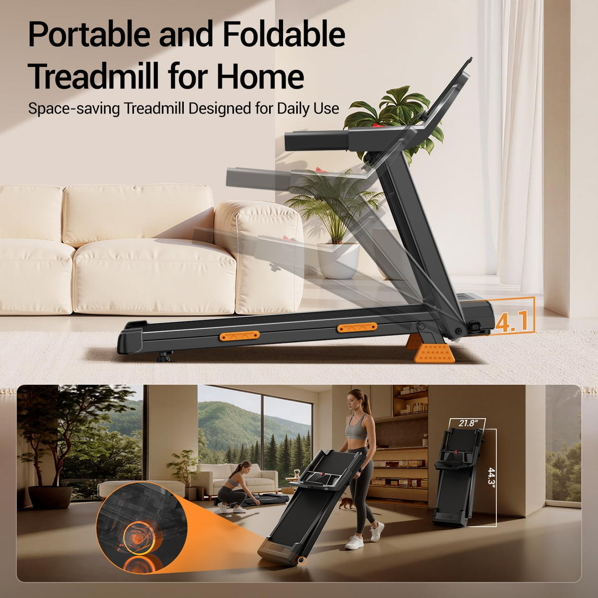 16% Treadmills for Home with Handle, 3 in 1 Portable Treadmill with Incline, Foldable Treadmill with Three Screen, 12 Preset Programs, 400LBS