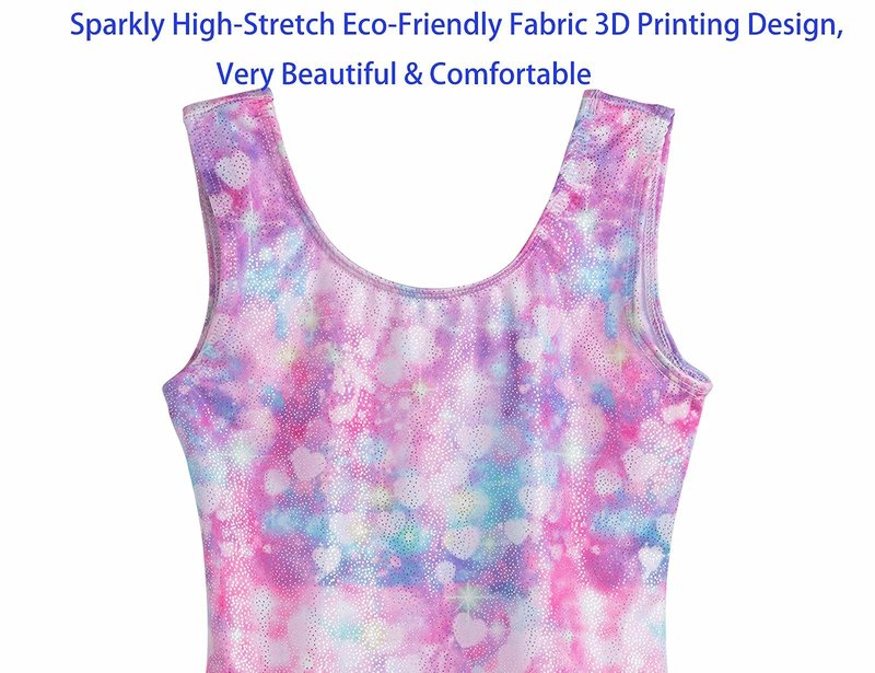 Domusgo Gymnastics Leotards for Girls 6-7 Years Old Puple Hearts Sparkly One Piece Tumbling Outfits