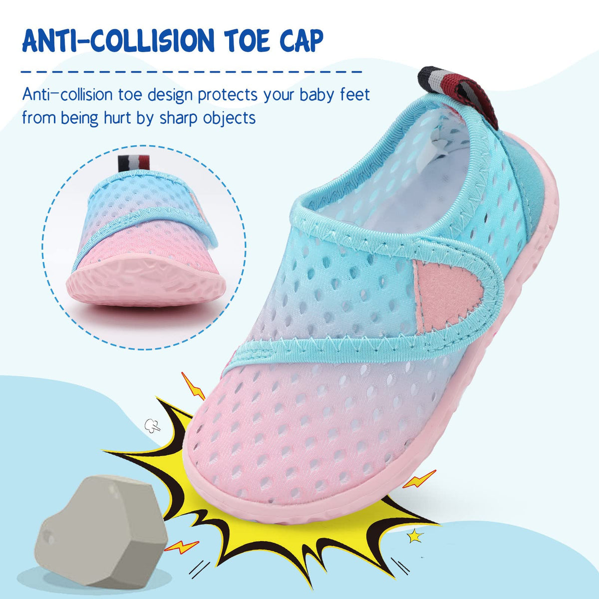 LeIsfIt Boys Girls Water Shoes Kids Aqua Socks Toddler Quick-Dry Swimming Shoes Non-Slip Summer Shoe for Beach Pool Surf, Blue Pink, 11 Toddler