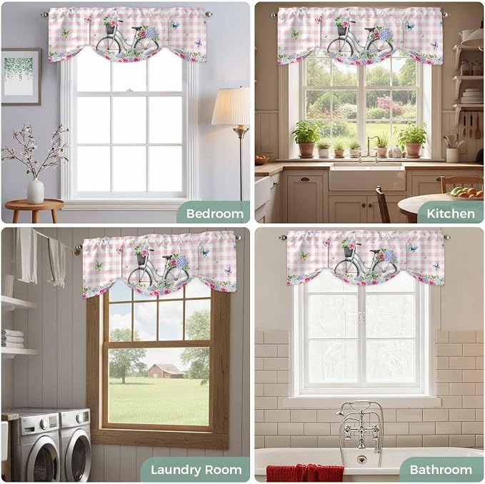 Spring Tie Up Valance Curtains for Windows, Kitchen Curtains Window Shades