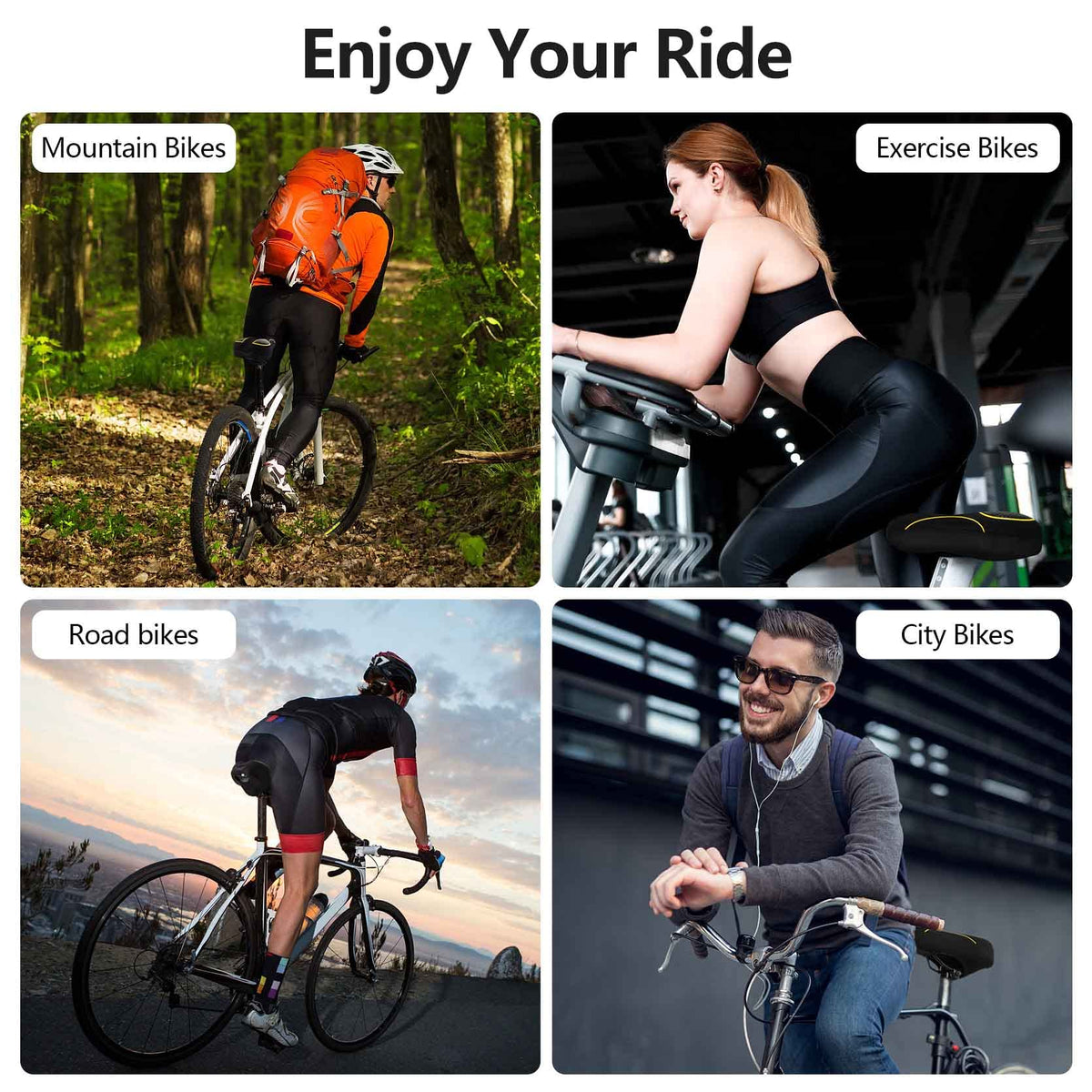 Bike Seat Cushion - Gel Padded Bike Seat Cover for Men Women Comfort, Extra Soft Exercise Bicycle Seat Compatible with Peloton, Outdoor & Indoor with Adjustable Velcro Secure Yellow