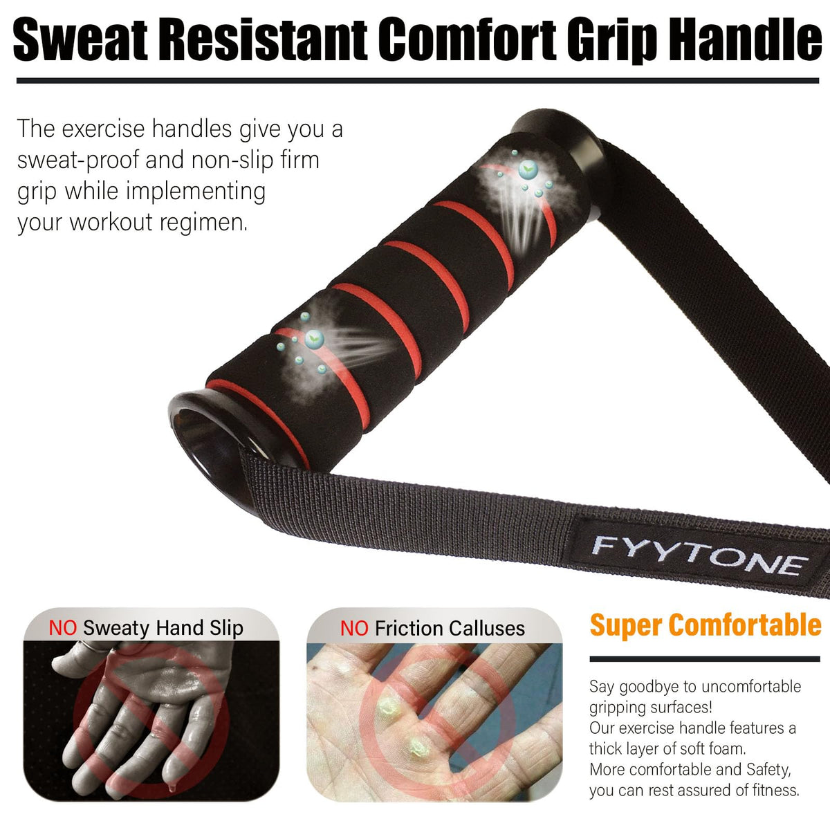 FYYTONE Exercise Handles for Cable Machine, Replacement Handle for Gym Equipment Attachments, Heavy Duty Resistance Bands with 2 Carabiners for Pull Down Workout, Strength Trainer