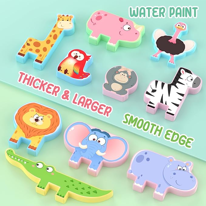 Montessori Toys for Toddlers, 10 Pack Wooden Animal Stacking Blocks, Sorting & Stacking Preschool Learning Activities, Gift for Boys, Girls