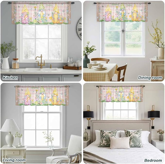 Happy Easter Sheer Valances for Windows 60"x18", Light Filtering Kitchen