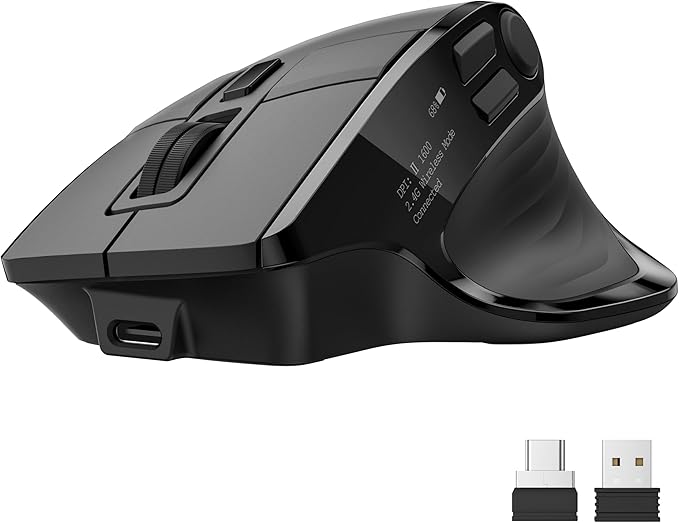 acer Wireless Mouse for Laptop, Bluetooth Computer Mouse Ergonomic for 4 Devices(2.4Ghz+BT 5.2+Wired), OLED Screen Rechargeable Mice, 5 Programmable Buttons, 4000 DPI for MacBook PC Desktop