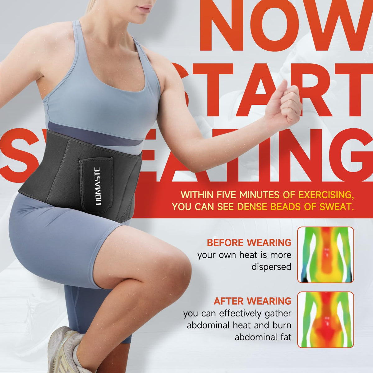 Domaste Waist Trimmer for Women & Men - Sweat Belt Waist Trainer Stomach Wrap for High-Intensity Training & Workouts(Black)