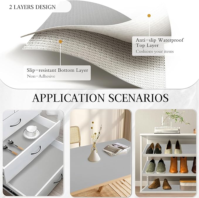 Beautysaid Shelf and Drawer Liner for Kitchen Cabinet, Non Adhesive Non Slip Shelf Paper Waterproof Washable Thickened for Dresser Pantry Shelve Bathroom Protector Liner(Light Grey,12 in x 20FT)