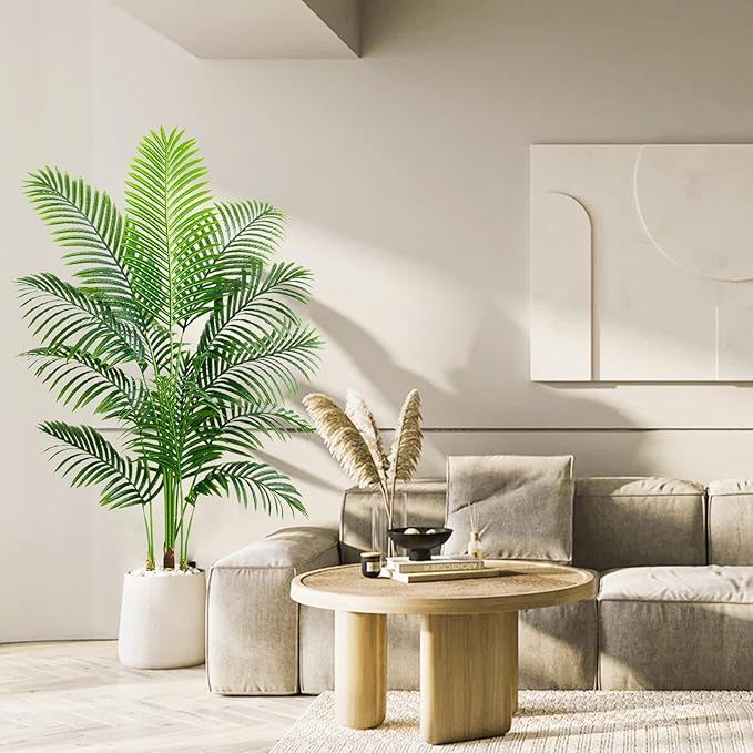 2 Pack Artificial Palm Tree 5FT Artificial Plants Indoor Tropical Fake Palm Tree Areca Floor Plant in Black Pot with 13 Trunks & Real Bark Design, Faux Palm Plant for Outdoor Patio Home Office Decor
