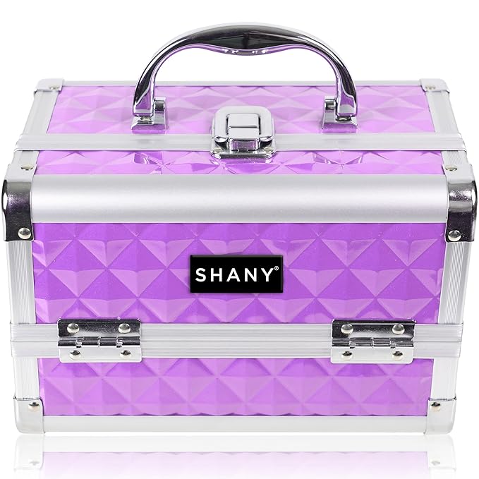 SHANY Chic Makeup Train Case Cosmetic Box Portable Makeup Case Cosmetics Beauty Organizer Jewelry storage with Locks, Multi trays Makeup Storage Box with Makeup Mirror - Purple