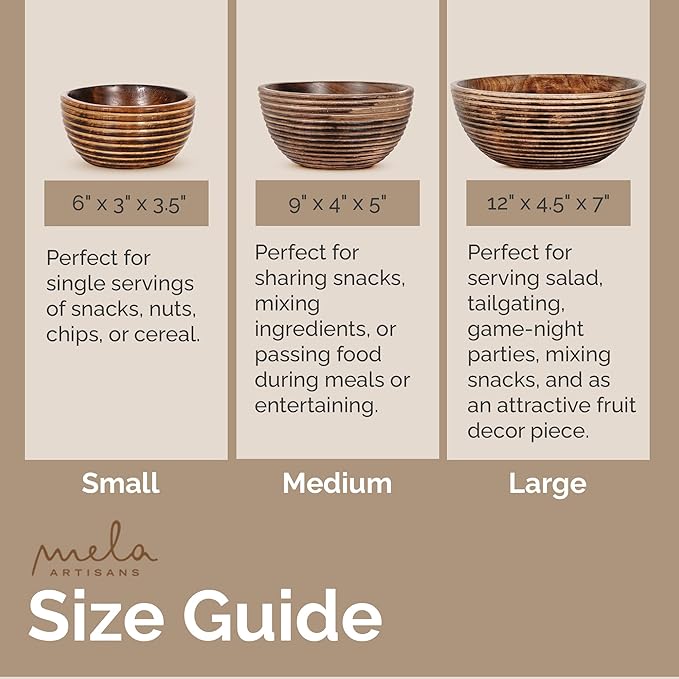 Mela Artisans Wooden Fruit Bowl | Dark Burnt Finish | 9” Decorative Mango Wood Serving Bowl | Multipurpose for Kitchen Countertop | Salad | Snacks | Fruit | Breads & More | Natural Grain Look