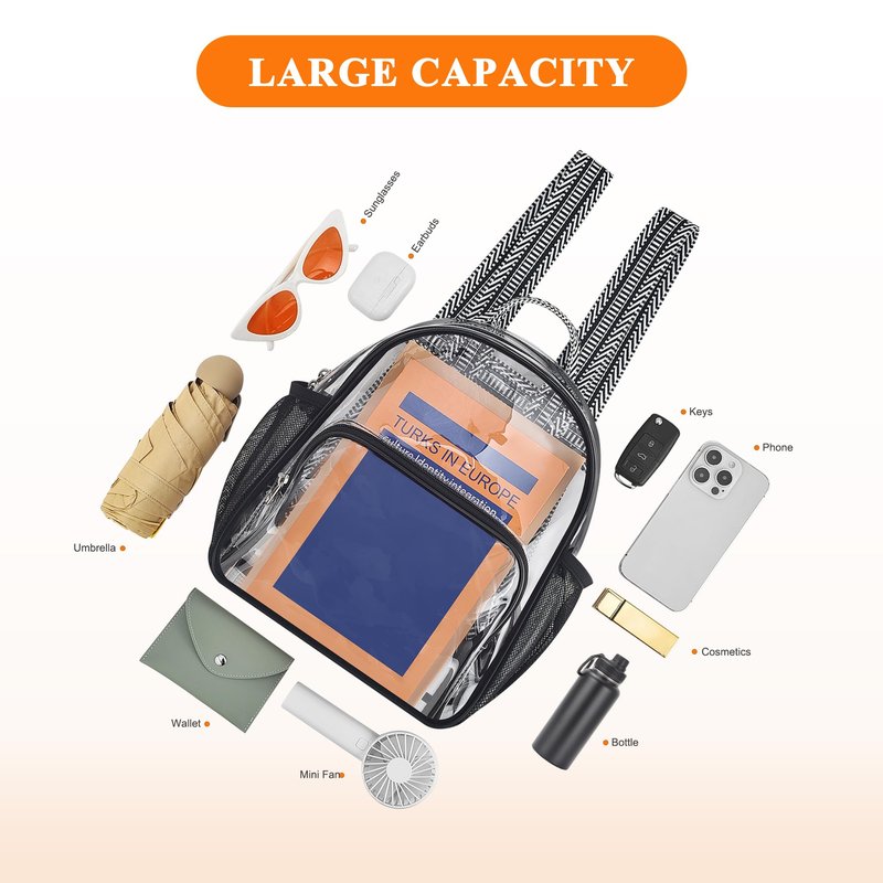 Lyingflat Clear Bag for Stadium Events 12x12x6 Small Clear Backpack Stadium approved for Festival Concert Sport Events Work Travel, Black Guitar