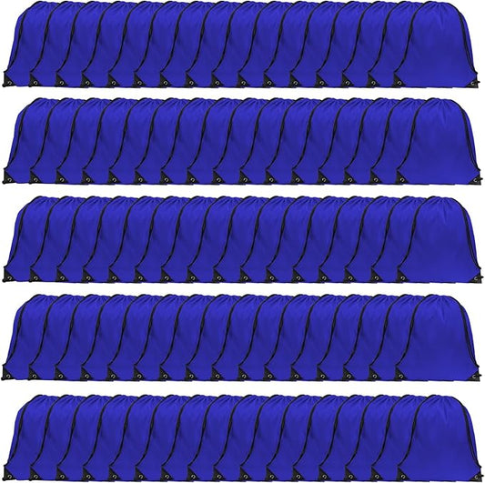 GoodtoU Drawstring Bags, Nylon Backpack Draw String Back Bag Cinch Sack Gym Bag for Sport, Traveling, Team (Blue, 80Pcs)