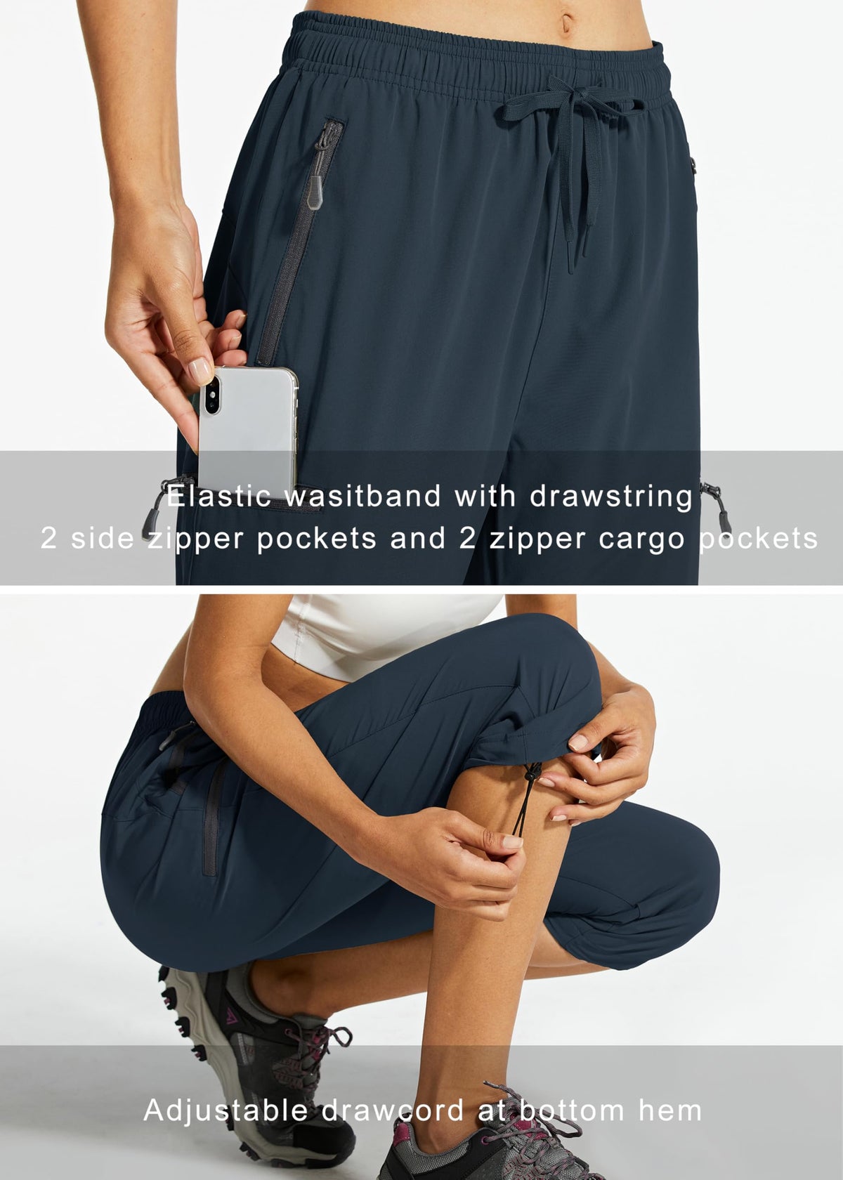Libin Women's Capri Pants Lightweight Quick Dry Cargo Hiking Capris Travel Casual Cropped Pants Zipper Pockets, Navy M