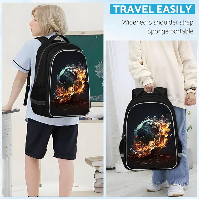 School Backpack for Boys - Soccer Boys Backpack for Kids Children Teens Elementary Middle School - Students Bag for Ages 6-18,17″Bookbag Multifunctional Large Capacity