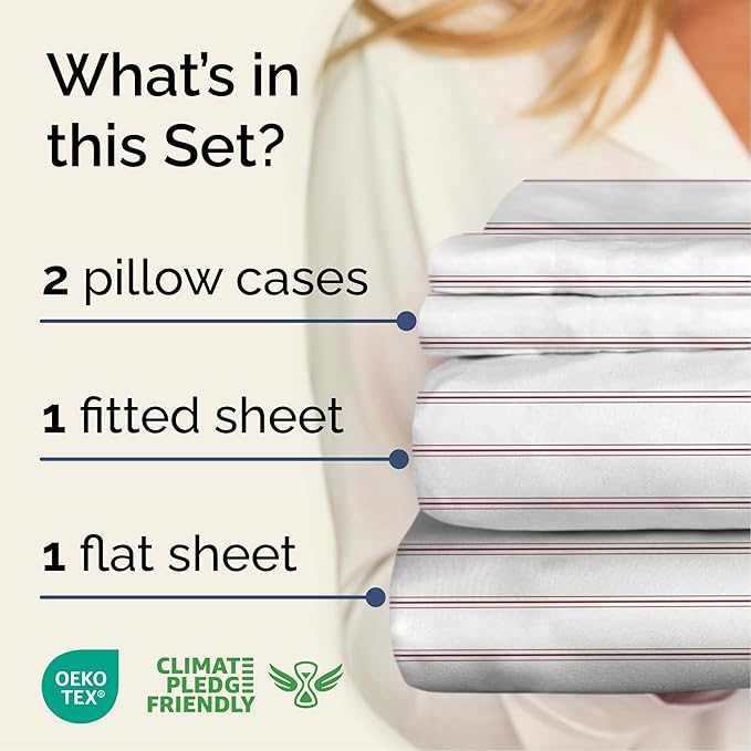 Striped Sheets - Red & White Striped Sheets - 1 Flat & 1 Fitted & 2 Pillowcases w/ Deep Pockets – Comfy, Wrinkle & Fade Free - Soft, Breathable & Cooling – Luxury Pinstripe Bedding - Full Size Bed Set