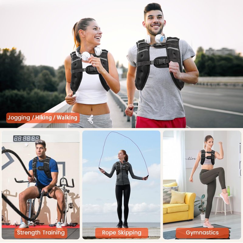 Poudee Weighted Vest, 10LB Weight Vest for Men Women, Body Weight Vests Adjustable with Reflective Stripe for Strength Training, Running, Training Workout, Jogging, Walking - 10LB