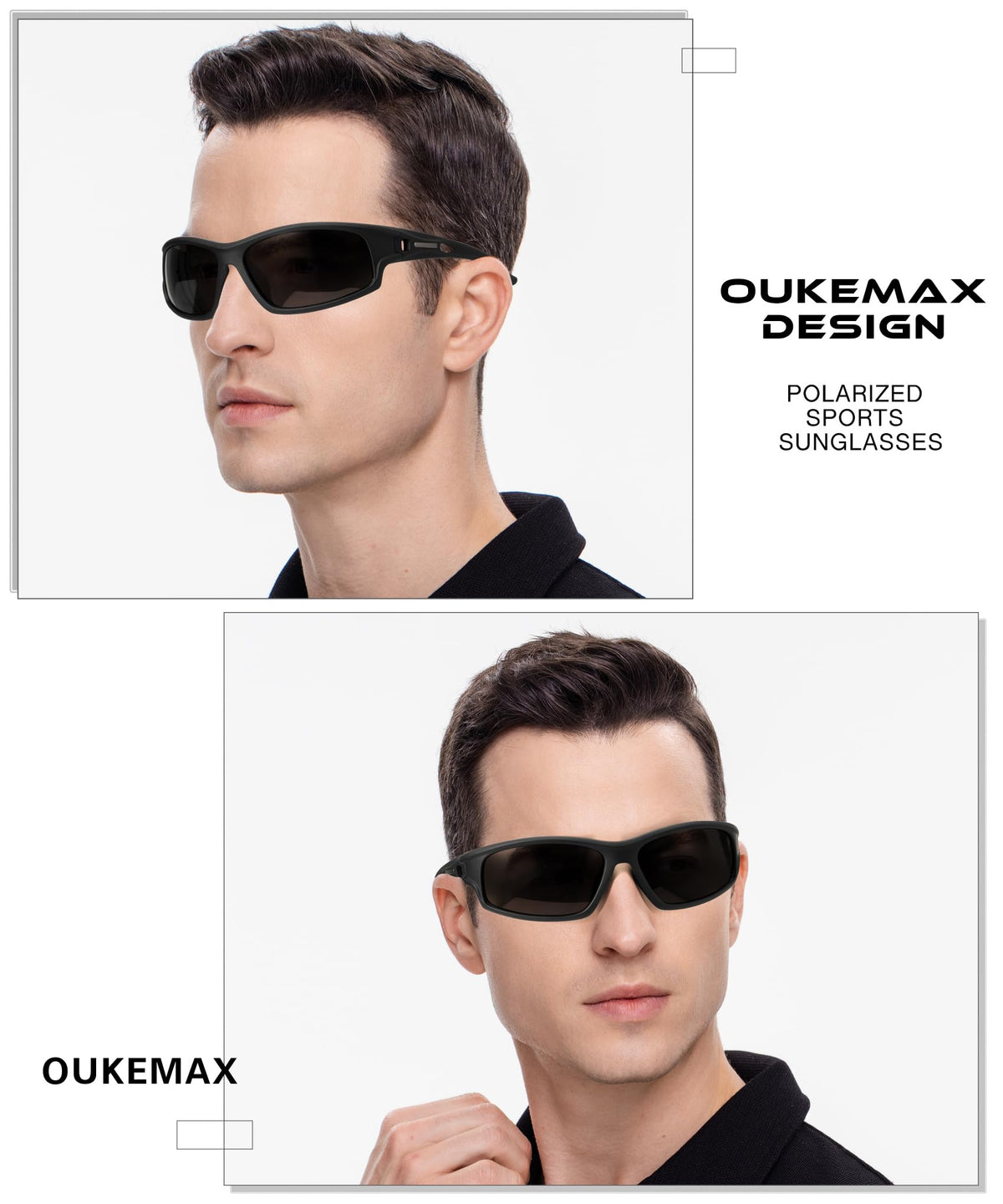 OUKEMAX Polarized Sunglasses Men Sports-Sunglasses: Wrap Around Sun Glasses for Running Cycling Golf UV Protection 3 Pack